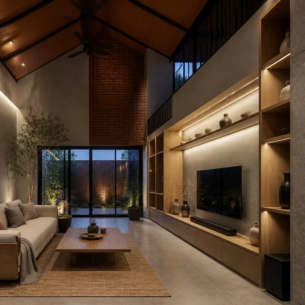 Không gian phòng khách có cầu thang đẹp