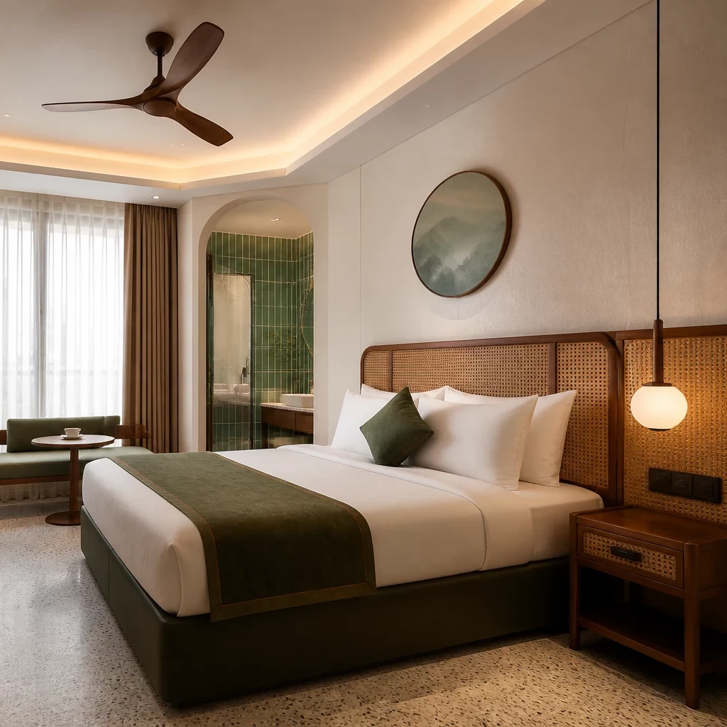 Thiết kế nội thất phòng khách phong cách Tropical xanh mát tại TP.HCM