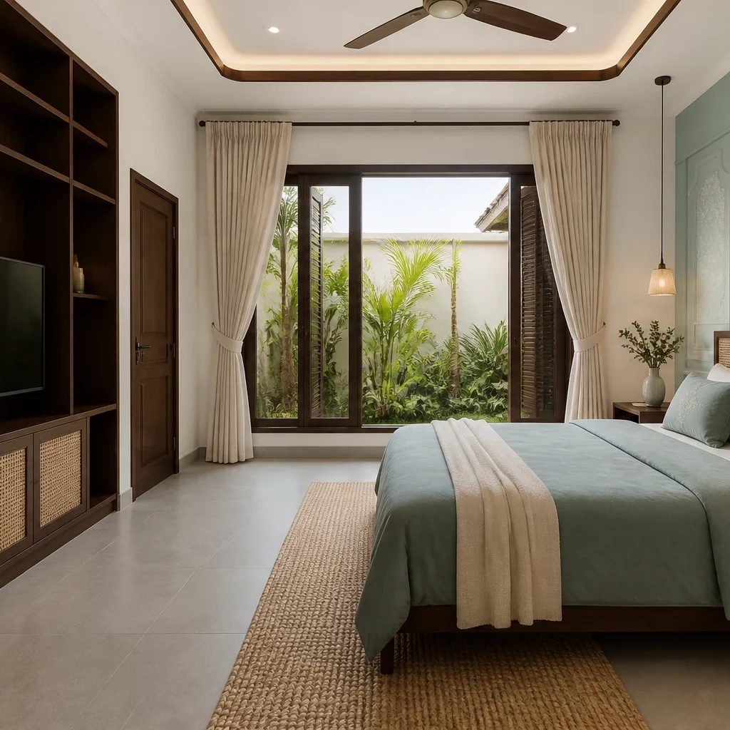 decor phòng ngủ sử dụng chất liệu gỗ tự nhiên cao cấp