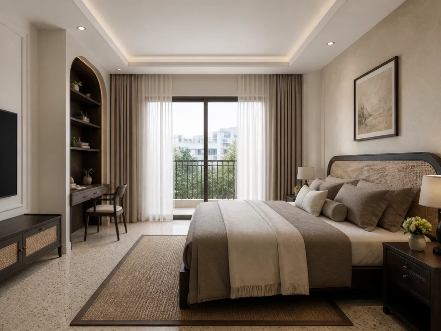 Phòng ngủ kết hợp bếp trong căn hộ studio hiện đại