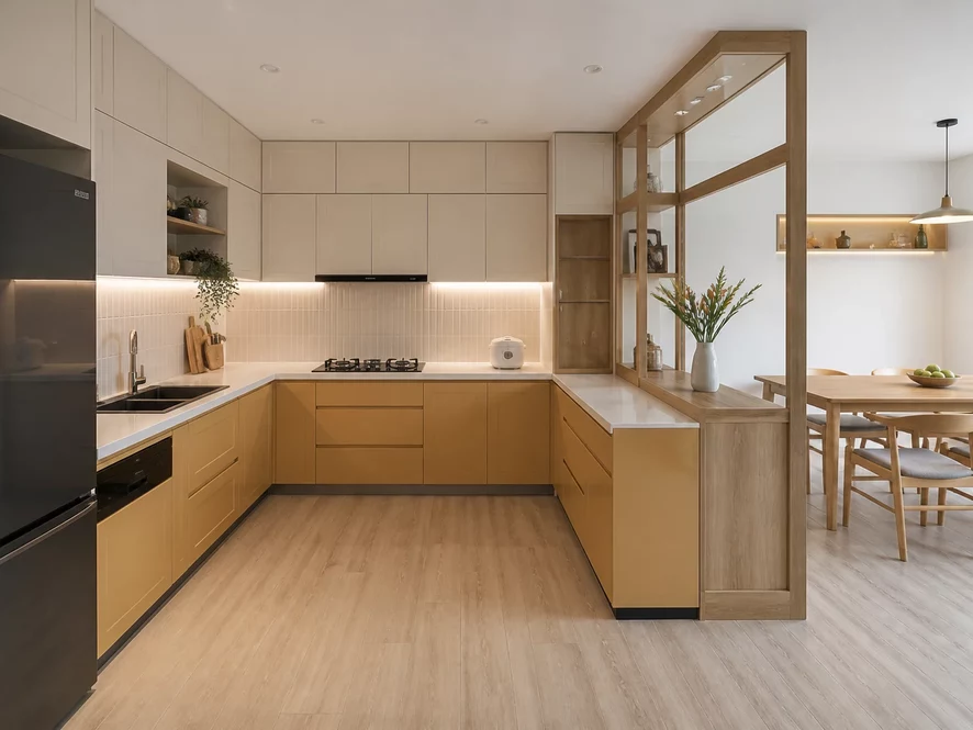 Phong cách Minimalism trong mẫu nội thất phòng bếp 12m2 đẹp