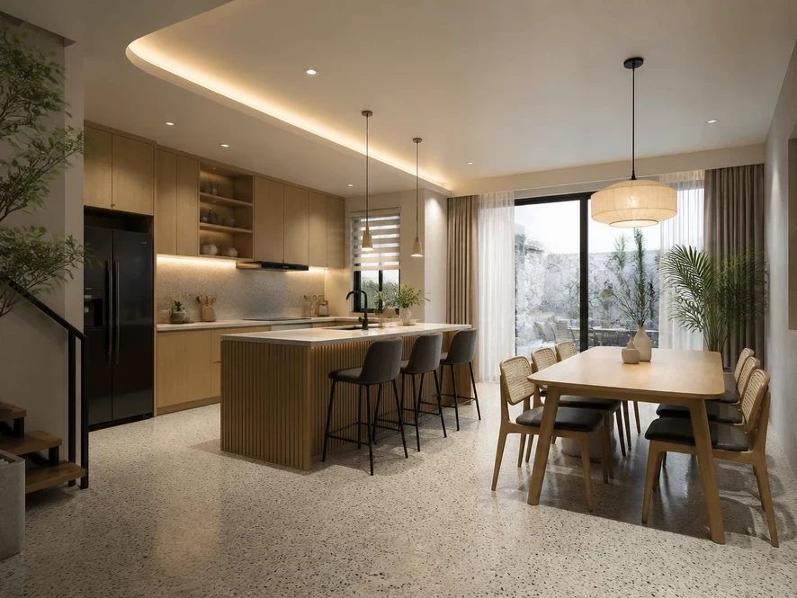 Mẫu nội thất phòng bếp 25m2 đẹp gần phòng ngủ với hệ thống thông gió tối ưu