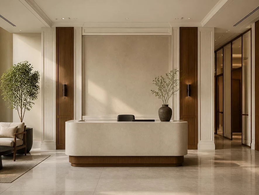 Mẫu nội thất phòng bếp 25m2 đẹp kết nối phòng ăn qua quầy bar