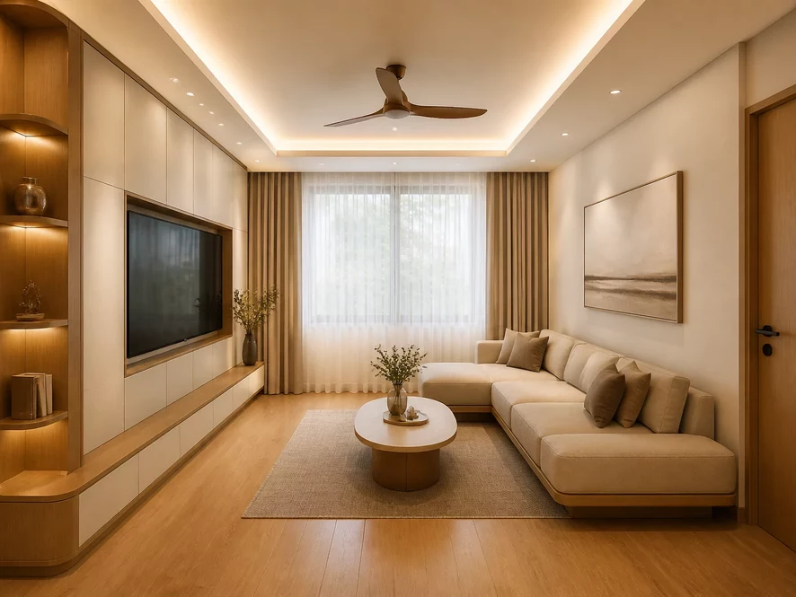không gian phòng ngủ kết hợp cho mẫu nội thất phòng khách 20m2 đẹp