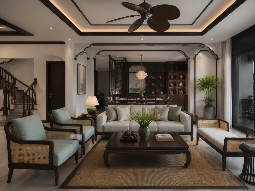 phong cách indochine đông dương cho mẫu nội thất phòng khách 20m2 đẹp
