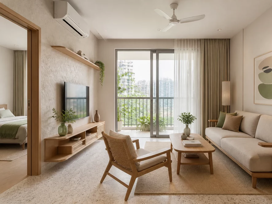phong cách japandi nhật bản cho mẫu nội thất phòng khách 20m2 đẹp