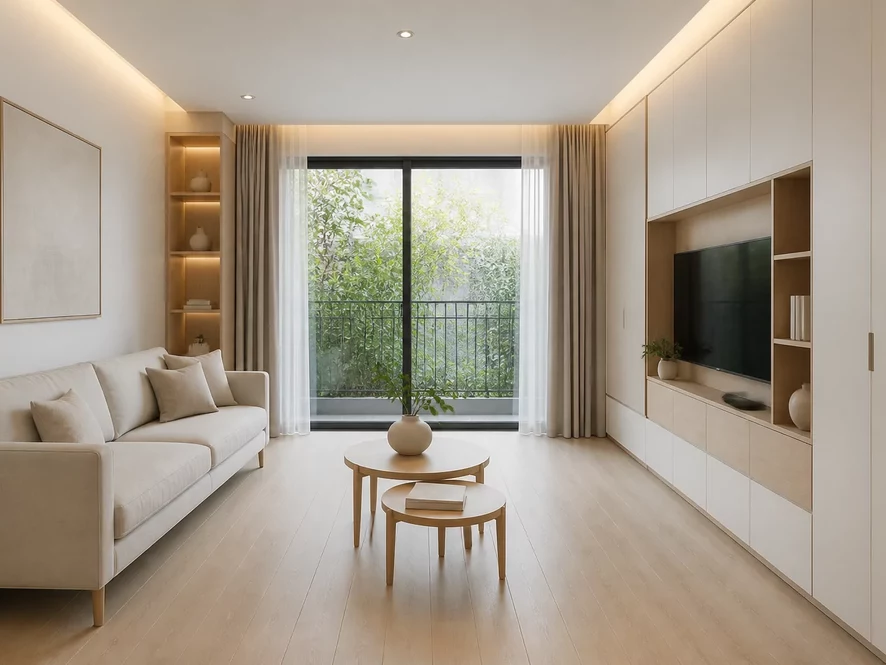 phong cách minimalist tối giản cho mẫu nội thất phòng khách 20m2 đẹp