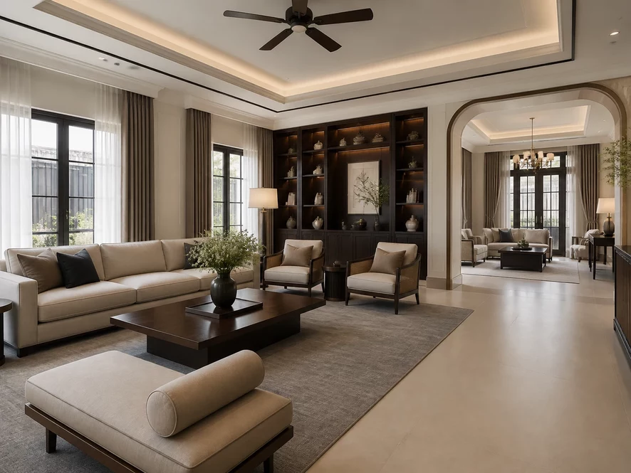 phòng khách 20m2 tiết kiệm chi phí dài hạn với nội thất bền đẹp