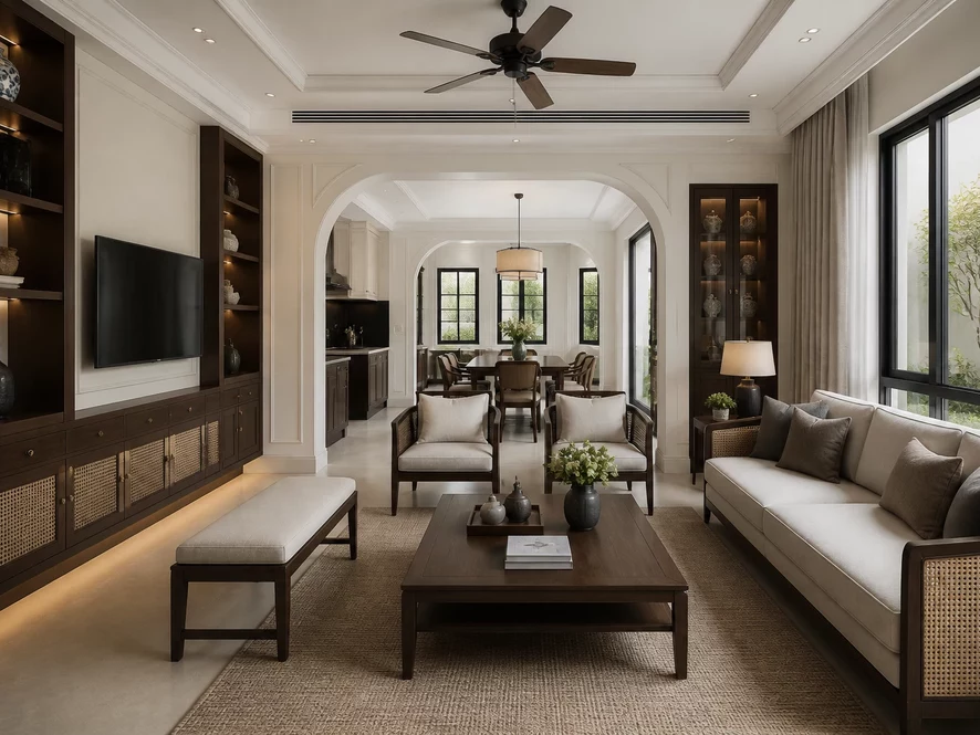 phòng tắm kín đáo liền kề mẫu nội thất phòng khách 20m2 đẹp