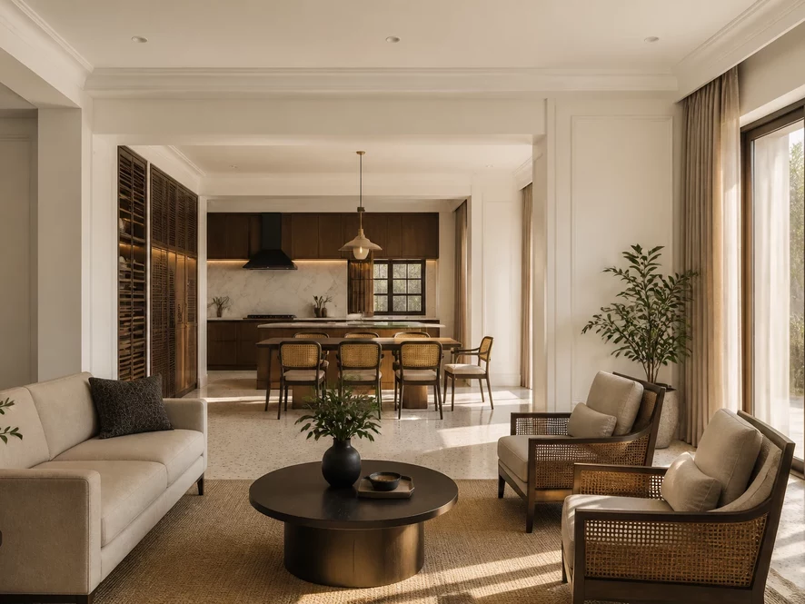 thiết kế phòng khách 20m2 tối giản thông minh với nội thất đa năng