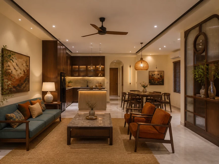 mẫu nội thất phòng khách 25m2 đẹp liền bếp