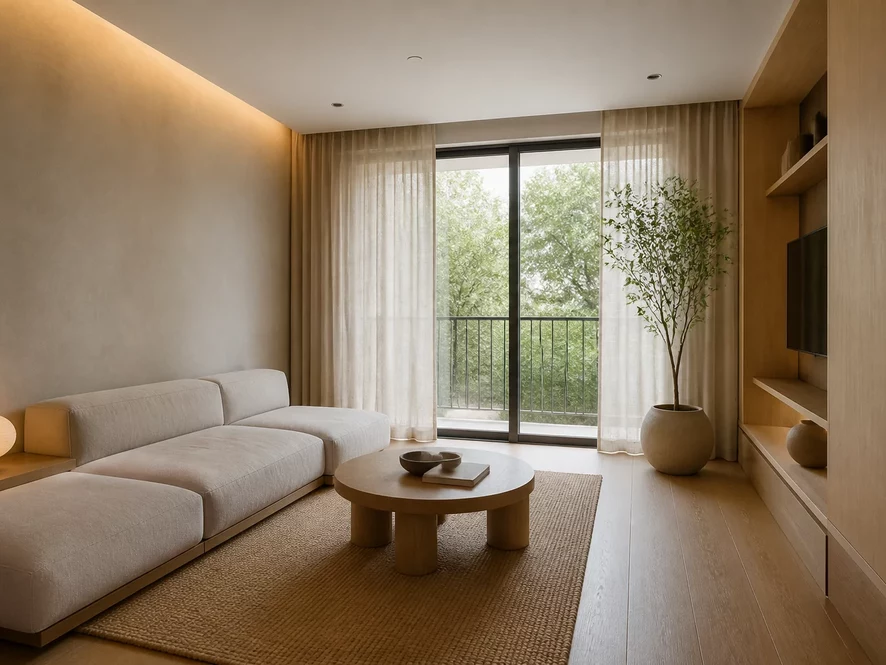 mẫu nội thất phòng khách 25m2 đẹp phong cách japandi