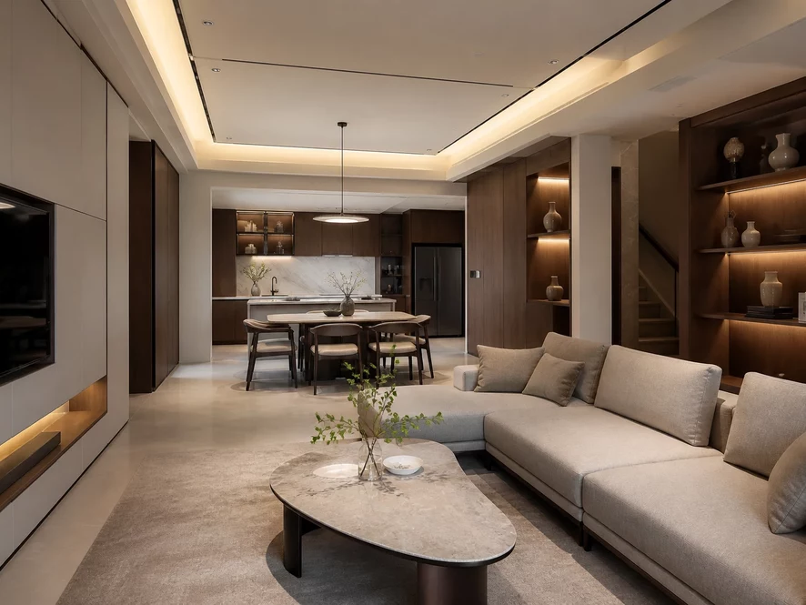 Phòng bếp liền thông phòng khách