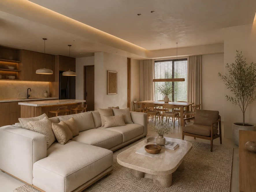 Phong cách Modern Classic trong mẫu nội thất phòng khách 40m2 đẹp