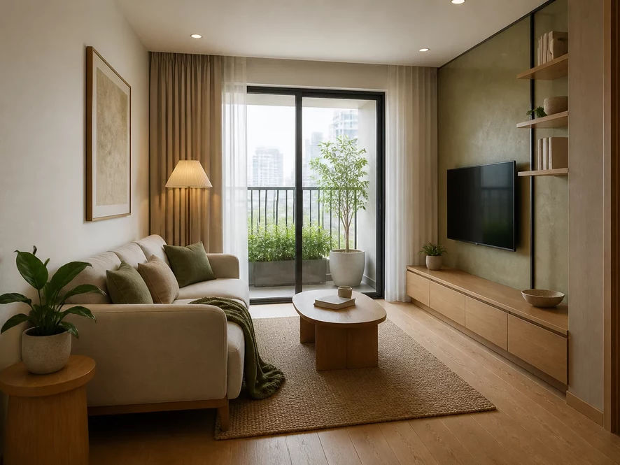 Góc sinh hoạt chung tiện nghi trong phòng ngủ thu nhỏ