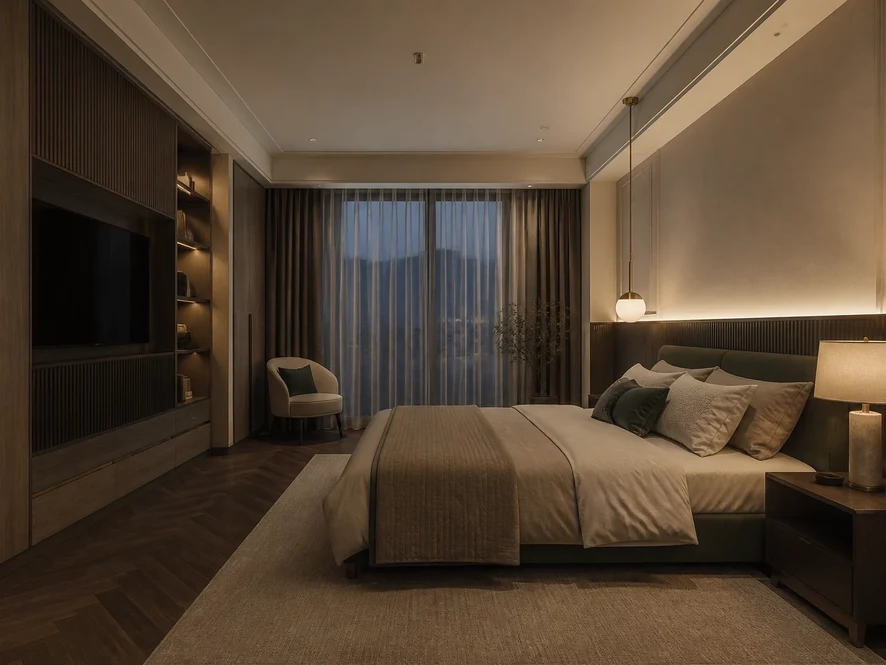Vật liệu gỗ MDF chống ẩm chất lượng cao cho mẫu nội thất phòng ngủ 15m2 đẹp