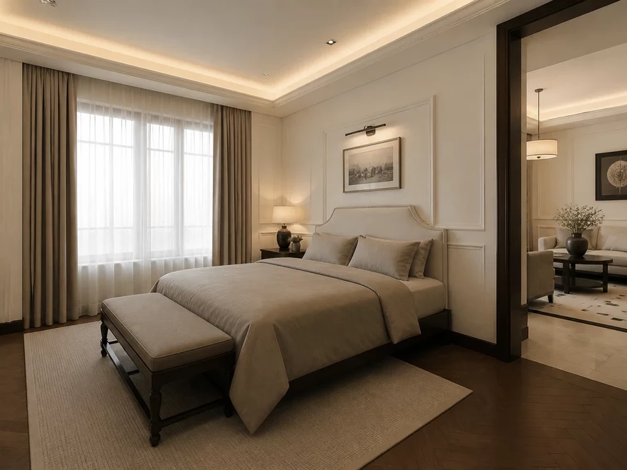 Phối màu sắc cho mẫu nội thất phòng ngủ 16m2 đẹp
