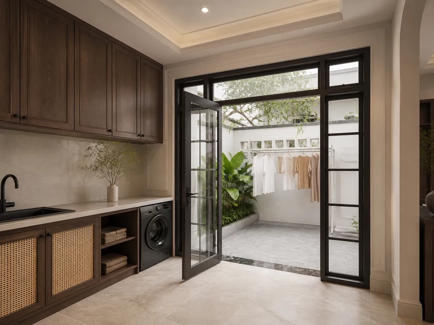 Góc xanh ban công thông thoáng trong mẫu nội thất phòng ngủ 25m2 đẹp