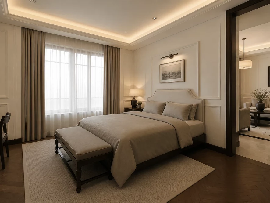 Xu hướng mẫu nội thất phòng ngủ 25m2 đẹp phong cách tân cổ điển
