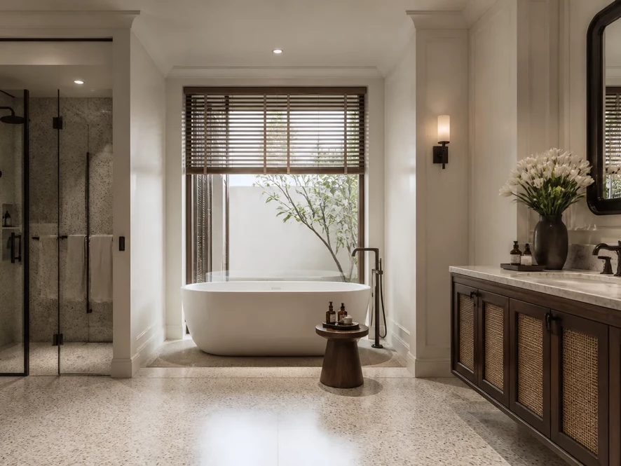 phòng tắm kính mẫu nội thất phòng ngủ 30m2 đẹp