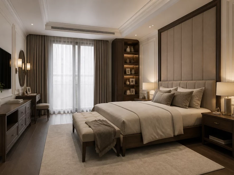 tủ quần áo tích hợp mẫu nội thất phòng ngủ 30m2 đẹp