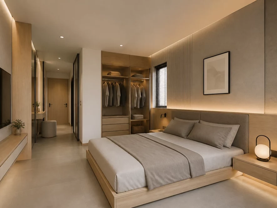 Mẫu nội thất phòng ngủ 9m2 đẹp phong cách tối giản minimalism