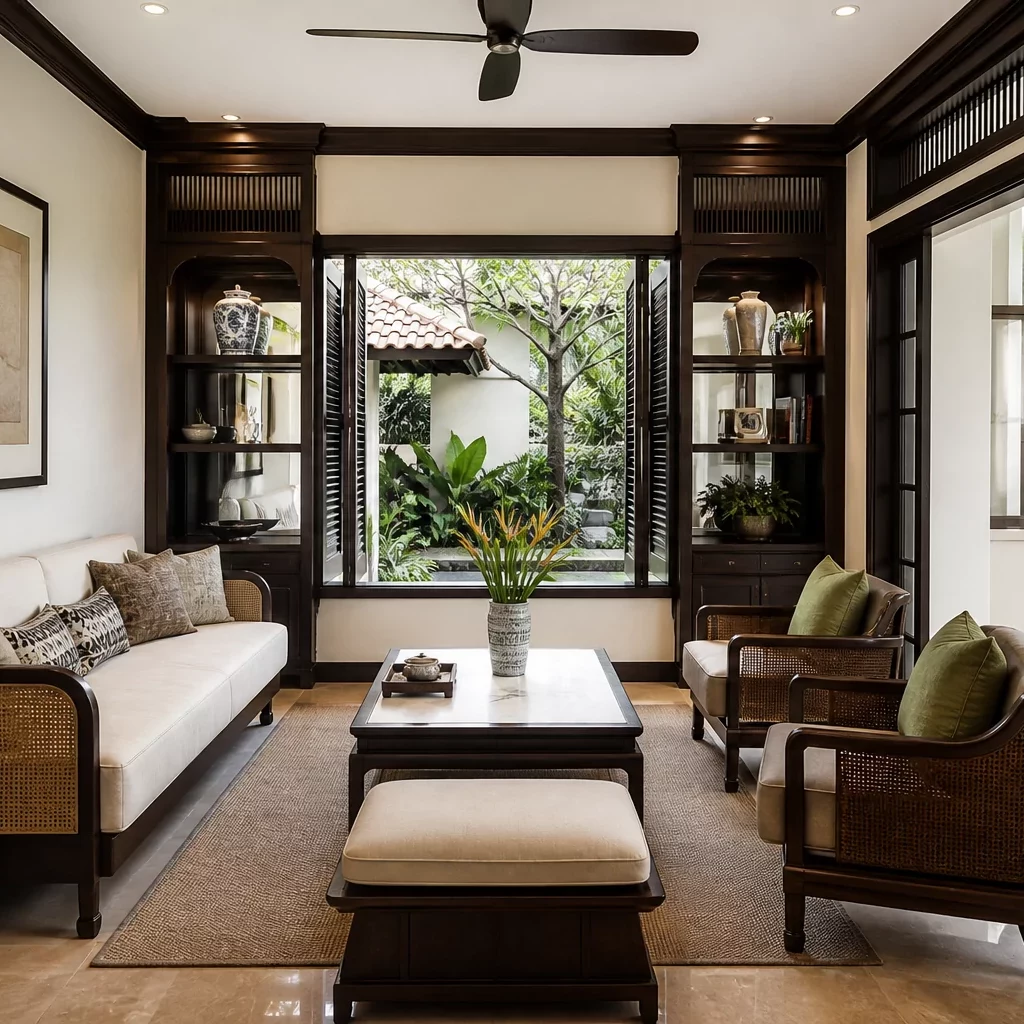 Nội thất biệt thự Indochine hầm rượu đẳng cấp
