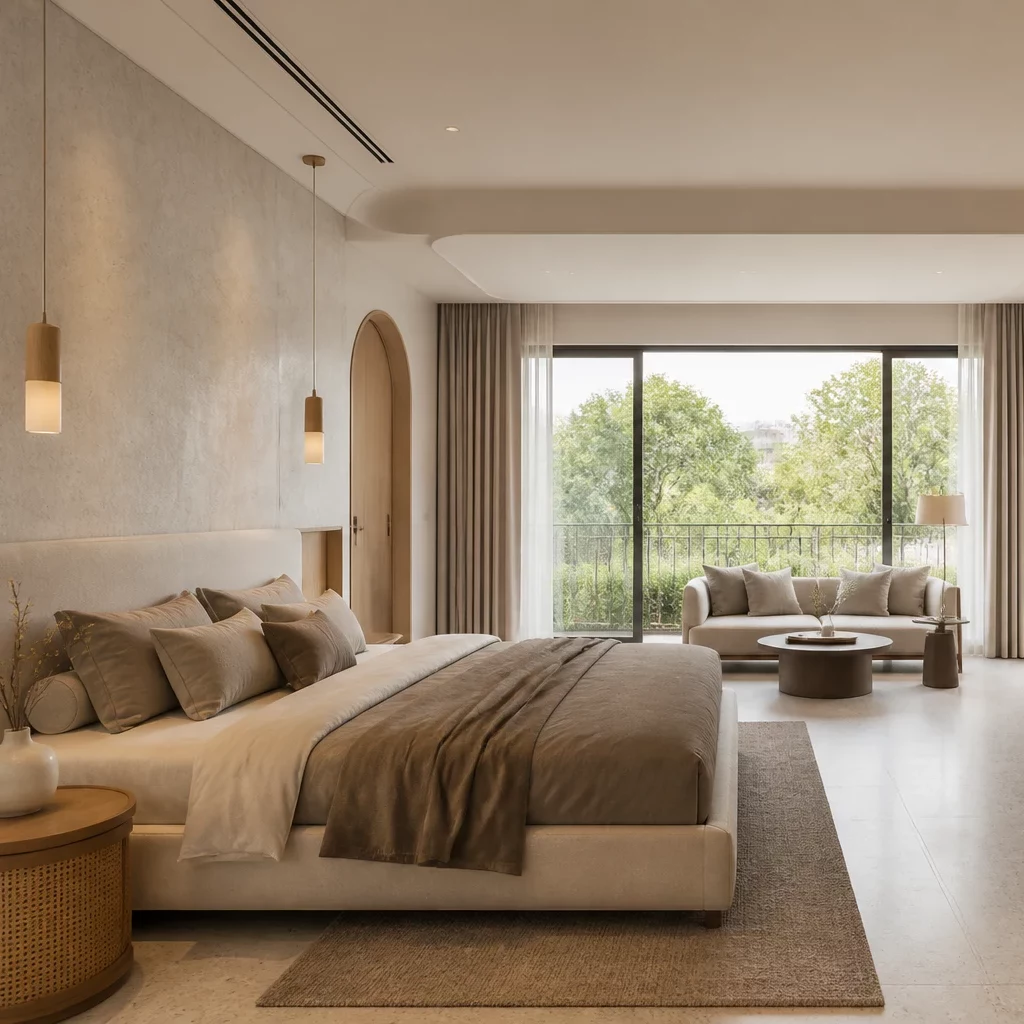 Nội thất biệt thự tối giản phòng ngủ thư thái