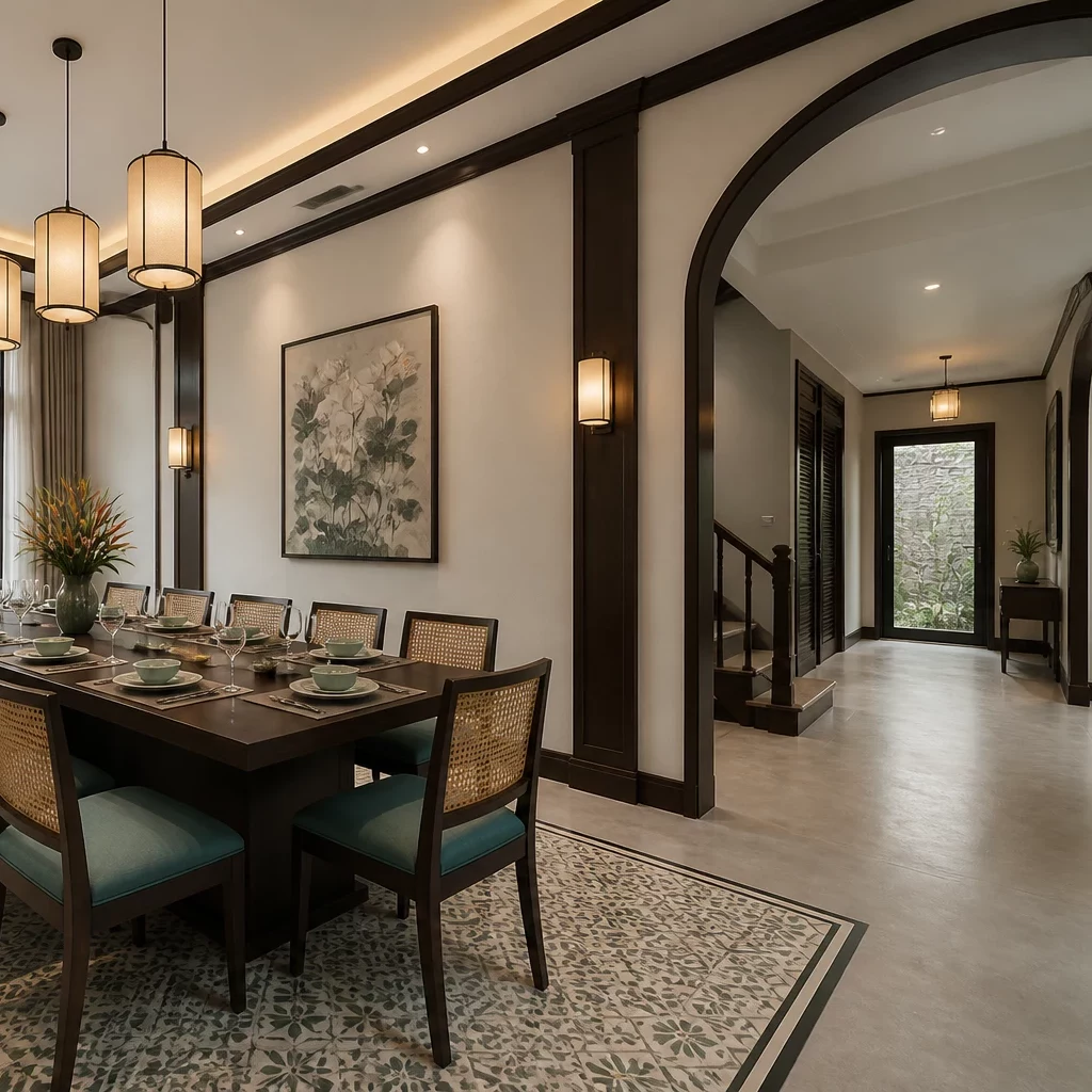 Nội thất biệt thự đẹp phòng ngủ phong cách Indochine