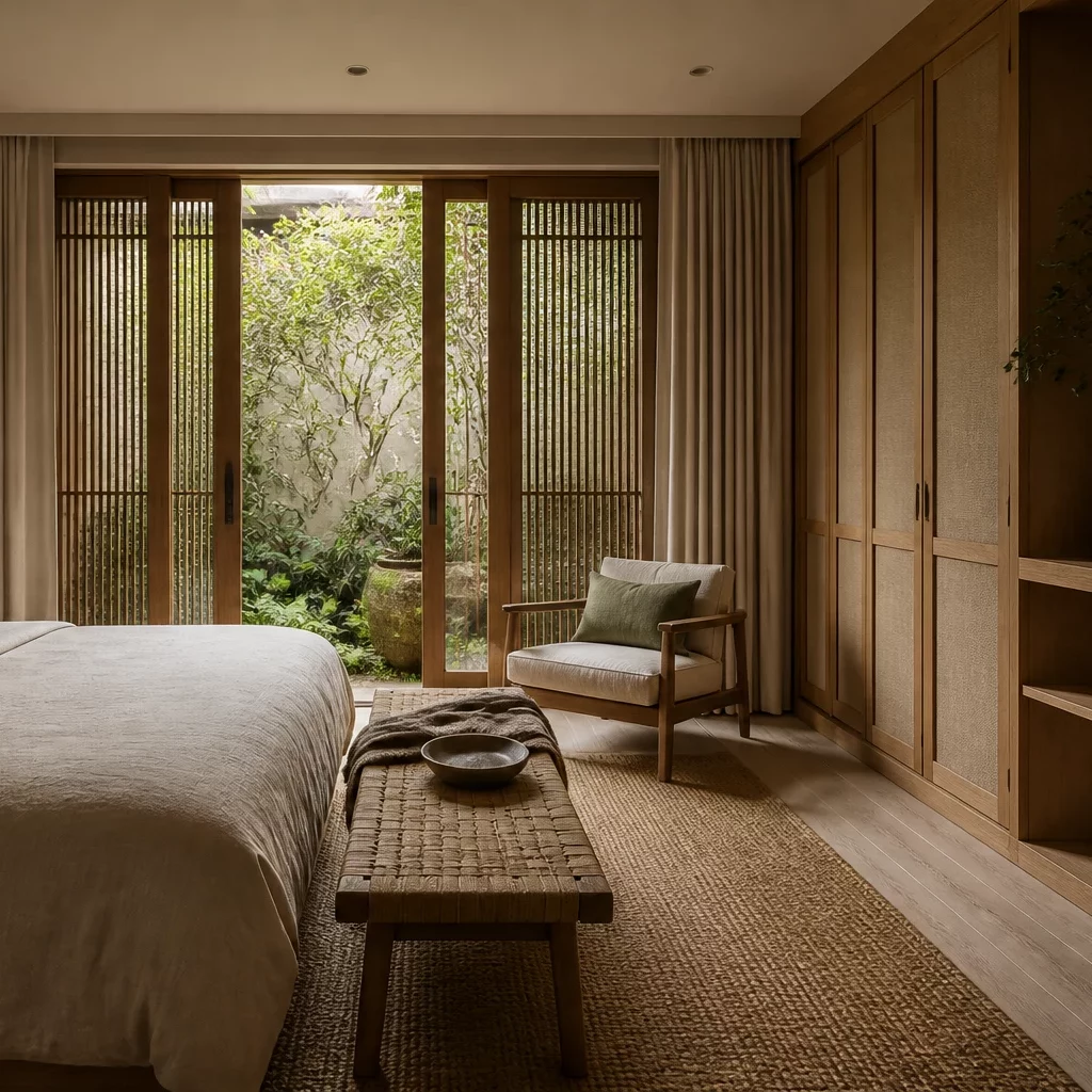 Thiết kế nội thất biệt thự phòng ngủ đèn ngủ Wabi Sabi