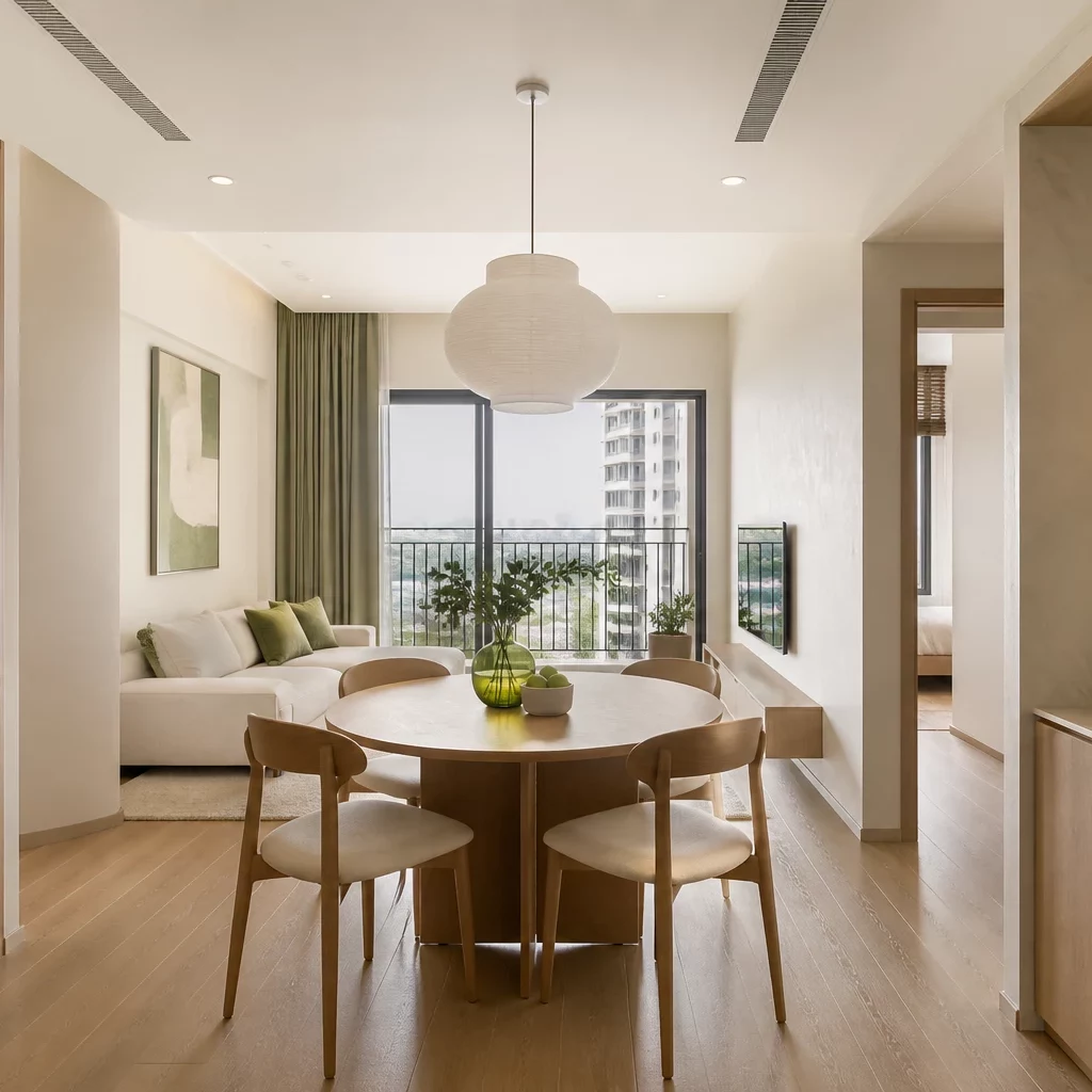 Nội thất chung cư 2 phòng ngủ: Ban công sang trọng view city.