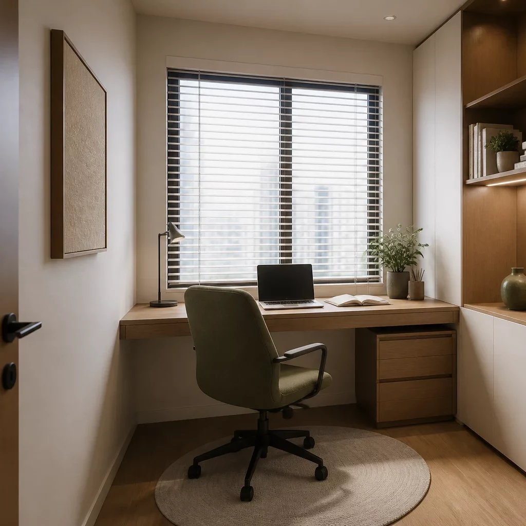 Thiết kế chung cư 3 phòng ngủ: góc làm việc sang trọng view city.