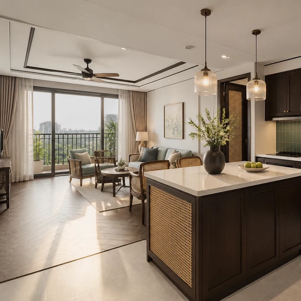 Nội thất chung cư nhỏ hiện đại view city ấn tượng.