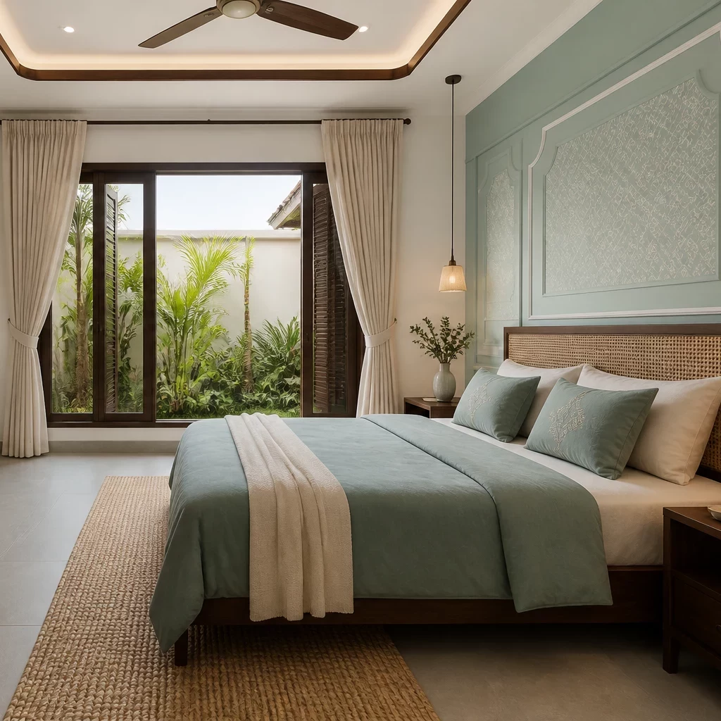 Thiết kế nội thất phòng ngủ nhà cấp 4 phong cách Indochine sang trọng