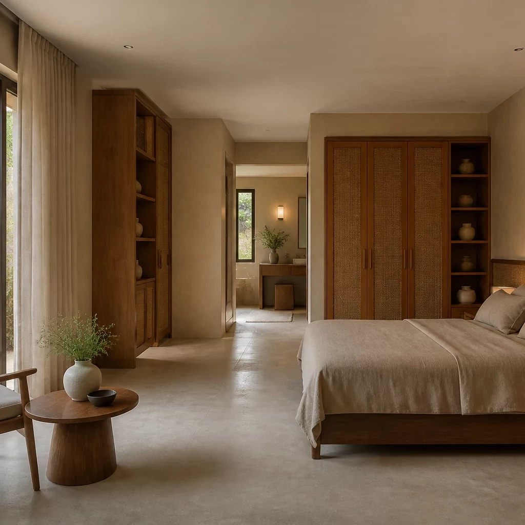 Thiết kế phòng ngủ nhà cấp 4 đẹp theo phong cách Wabi-Sabi tối giản
