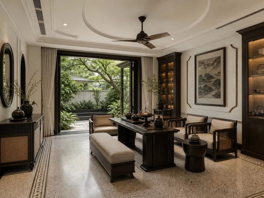 Nội thất phòng bếp 12m2 ngoài trời sân vườn hiện đại