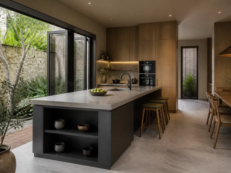 Nội thất phòng bếp 12m2 phong cách Japandi bình yên thư thái