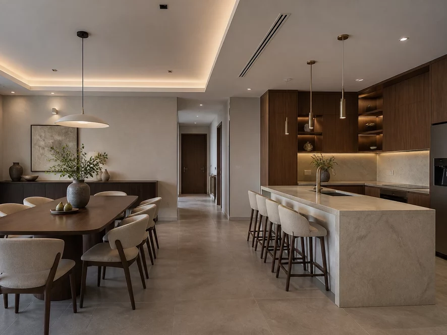 Nội thất phòng bếp 12m2 thiết kế liền kề phòng tắm thông minh