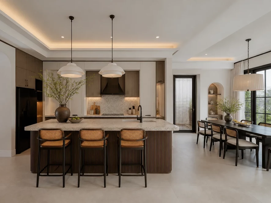 Phong cách thiết kế nội thất phòng bếp 12m2 hiện đại tối giản