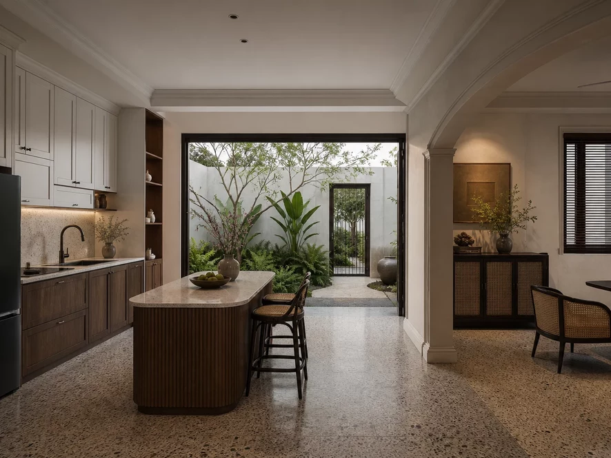 Nội thất phòng bếp 20m2 phong cách cổ điển