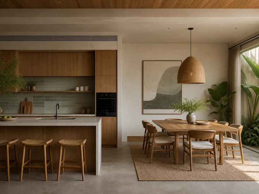 Phong cách Scandinavian trong nội thất phòng bếp 25m2 với gỗ tự nhiên và hệ thống lưu trữ thông minh