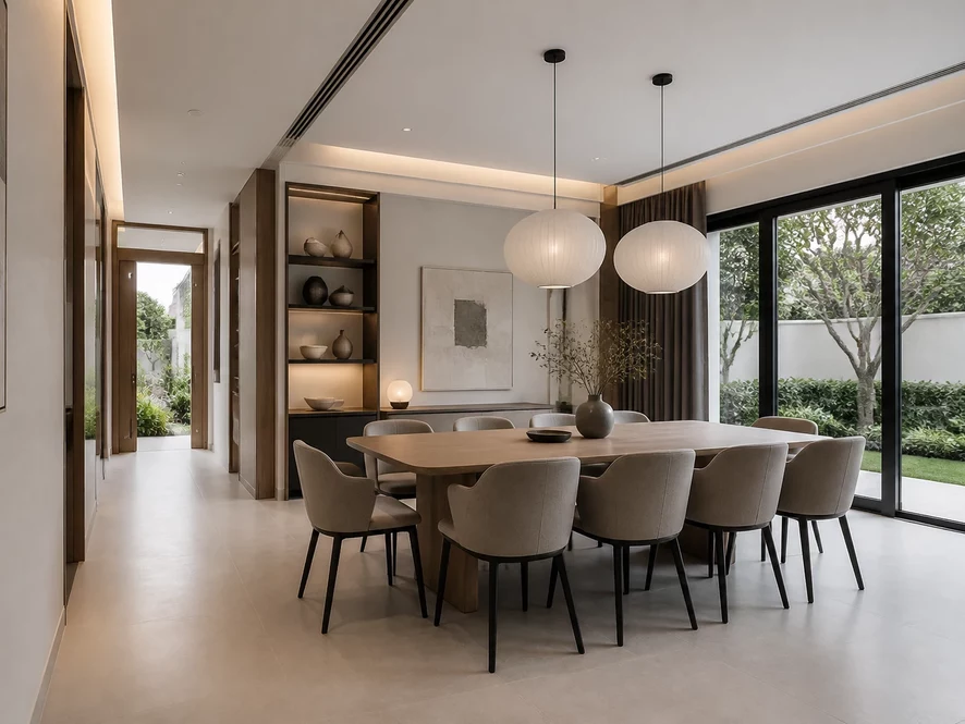 Phong cách tối giản trong nội thất phòng bếp 25m2 với tông màu trắng và gỗ tự nhiên
