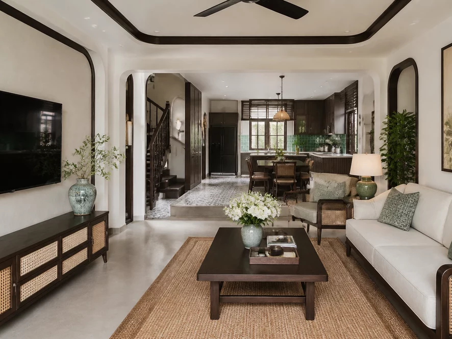 Phòng tắm liên kết với nội thất phòng bếp 25m2 bằng vách kính mờ và hệ thống chống thấm