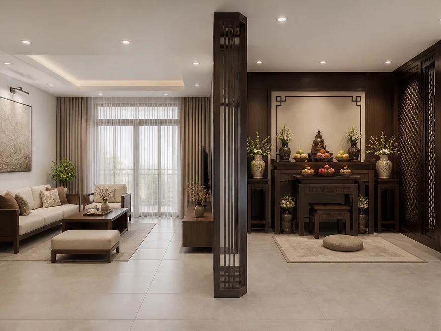 Ban công xanh mát trong thiết kế nội thất phòng khách 20m2