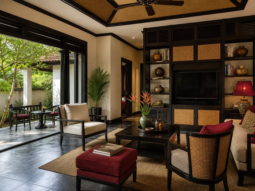 Vẻ đẹp hoài cổ của phong cách Indochine trong nội thất phòng khách 25m2