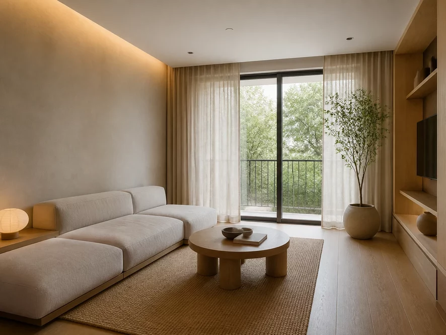 Xu hướng Japandi mang lại sự bình yên cho nội thất phòng khách 25m2