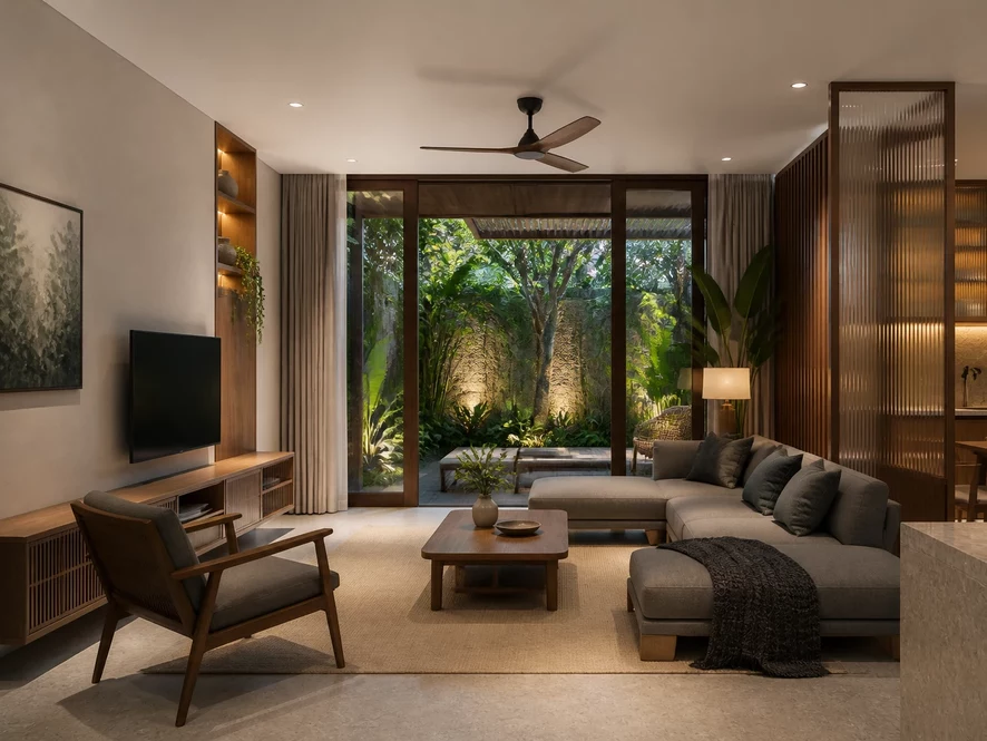 Thi công nội thất phòng khách 40m2 hoàn thiện