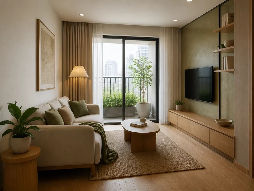 Mẫu nội thất phòng ngủ 12m2 kết hợp không gian sinh hoạt