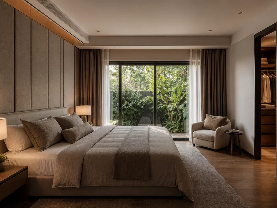 Mẫu nội thất phòng ngủ 25m2 phong cách hiện đại tối giản