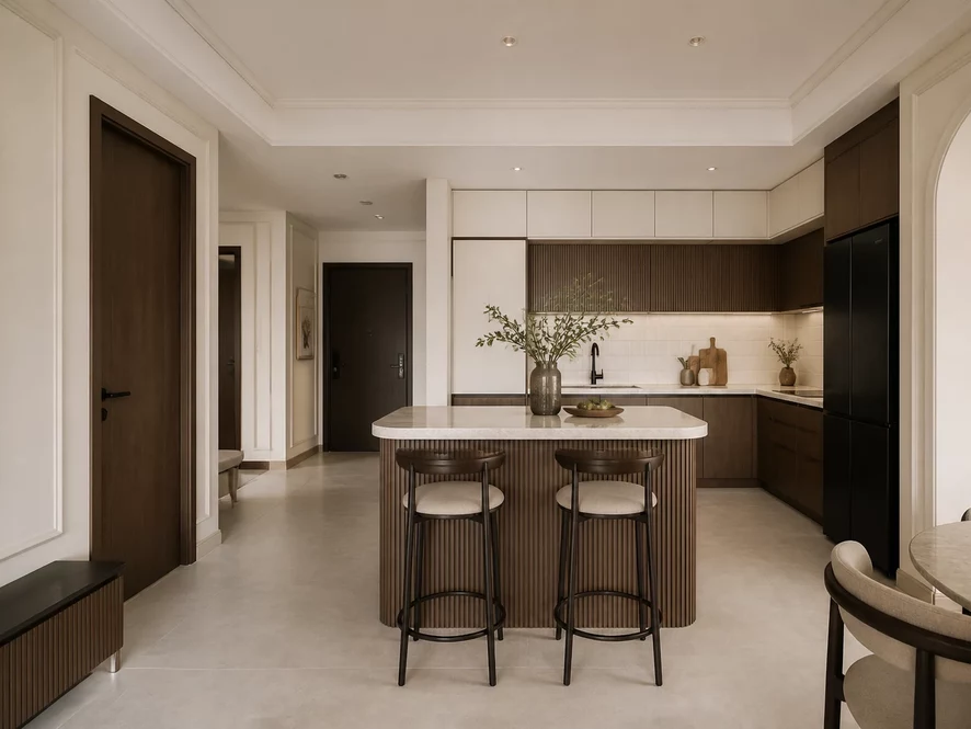 Khu vực bếp nhỏ gọn tiện nghi trong phòng ngủ 30m2